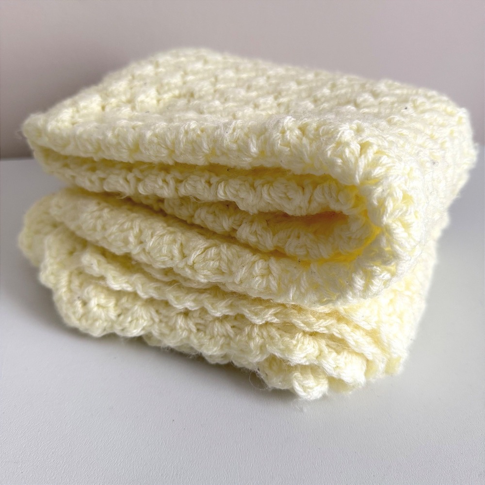 Handmade Crochet Baby Blanket 30x30 Yellow Textured Square Afghan